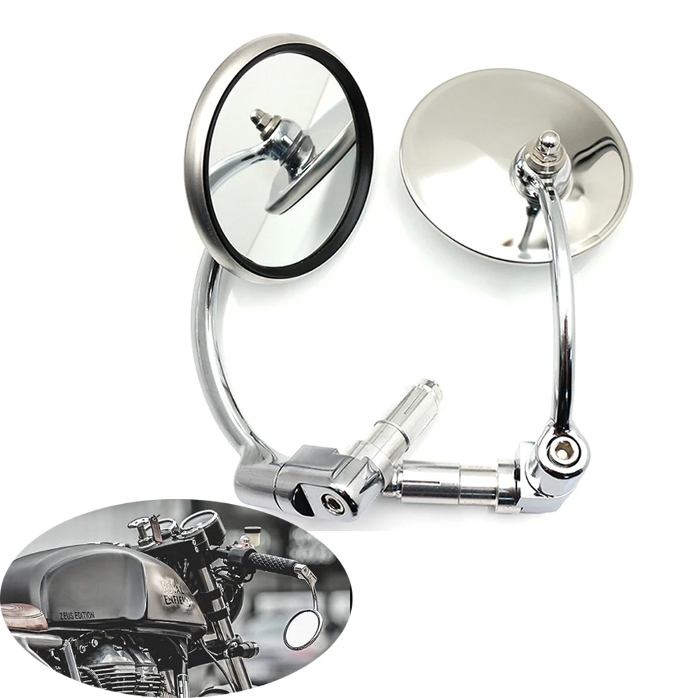 Motorcycle Chrome Aluminum 7/8" 22mm Handle Bar End Side Rear View Mirrors Offroad Universal Cafe Racer Scooter Offroad Bike