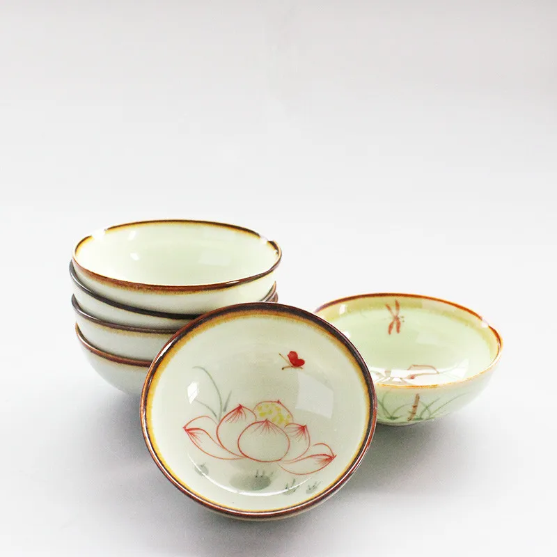

JingDeZhen Teaset Tea Cups Celadon Handpainted Lotus Teacup Ceramic Chinese Kung Fu Master Cup Small Tea Bowl