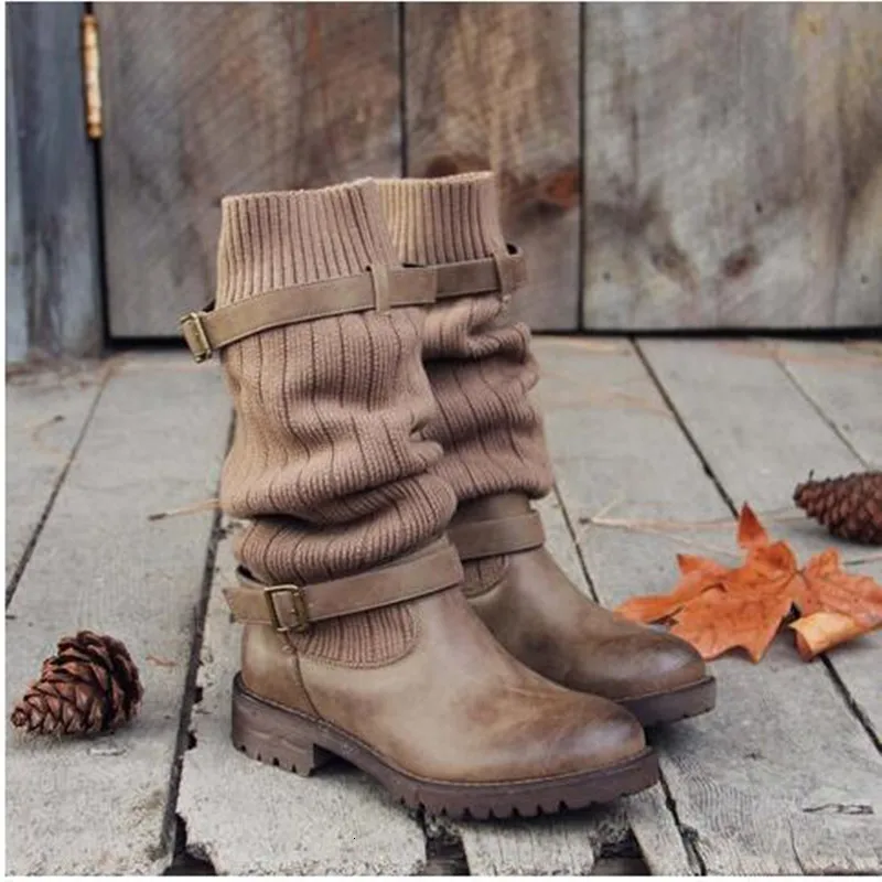 

Socks Boots Fall Winter New Sweater Knitted Short Boots Women's Retro Flat-bottomed Boots Handmade Original Women's Boots