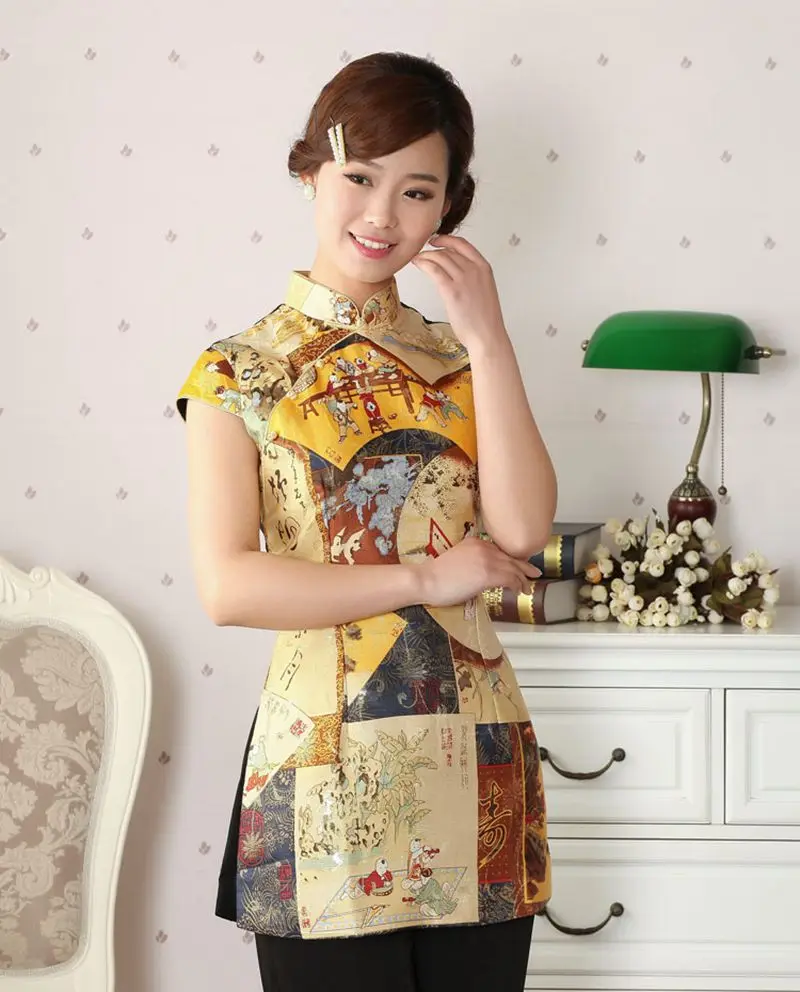 Китайский стиль ретро женский летний Повседневный короткий топ cheongsam Улучшенный Повседневный модный костюм Tang Летняя женская рубашка