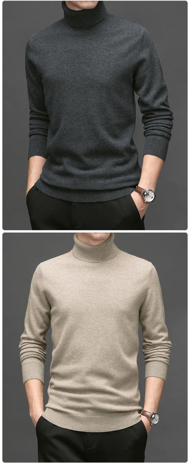 Cashmere and Cotton Blend Turtleneck Men's Pullover 2021 Autumn and Winter Soft and Warm Bottoming Pullover Knitted Sweater Cashmere and Cotton Blend Turtleneck Men's Pullover 2021 Autumn and Winter Soft and Warm Bottoming Pullover Knitted Sweater