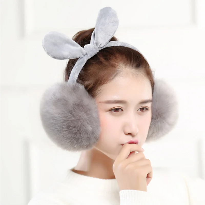 

Adorable Girls Rabbit Fur Winter Earmuffs Cache Ear Warmer Autumn Comfort Ear Muffs Warm Winter Snowing Ski Earmuffs For Women