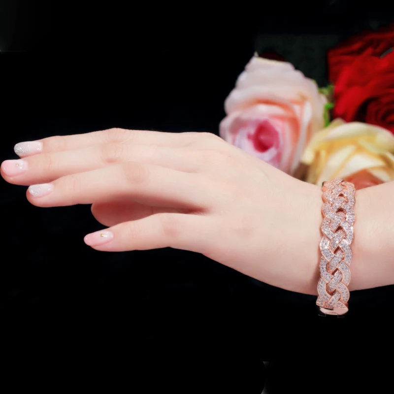 BeaQueen роскошный бренд Розовое золото Цвет кубический цирконий кристалл микро проложили крест открытые манжеты браслеты для женщин ювелирные изделия подарок B177