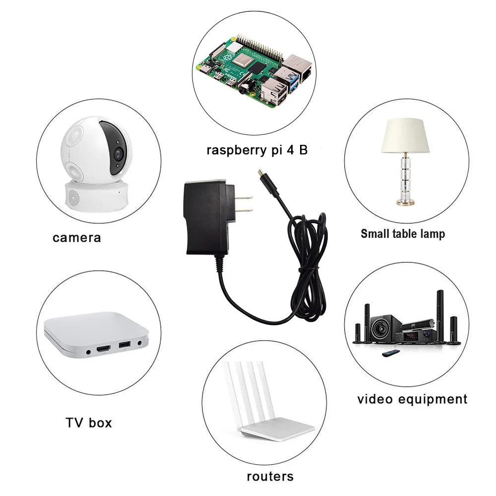 Raspberry Pi 4 Мощность адаптер 5В 3A Тип C Питание для RPI Model B US Зарядное устройство в