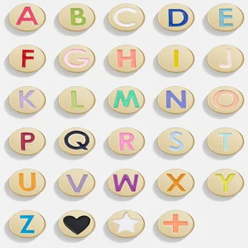 

Round Gold Enamel Alphabet Charms Color Capital Letter Beads Initial Pendants Alloy Jewelry Making Accessories DIY