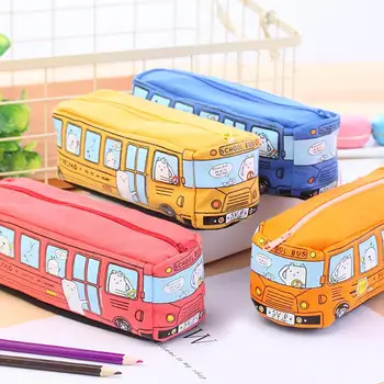 

Creative Cartoon Animal Bus Pencil Case Unisex Canvas Pen Bag Stationery