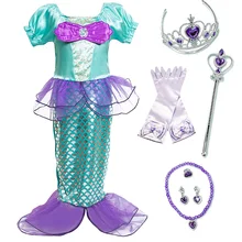 Платье русалки Ариэль для маленьких девочек; детская нарядная одежда для косплея Хэллоуин; Карнавальный костюм для дня рождения для девочек