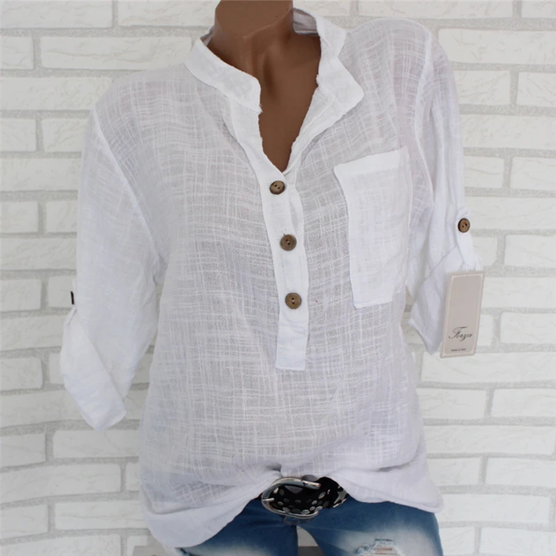 Women Shirt Plus Size Tops Female Shirt Casual V-Neck Button Shirts Tops Pocket Blouses Blouses And Shirts For Ladies Costume