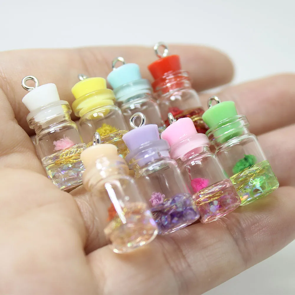 Yamily 10pcs/ 10*22mm simulation dry flower glass bottle charm pendant Plastic Material For DIY Jewelry Necklace Making | Украшения и