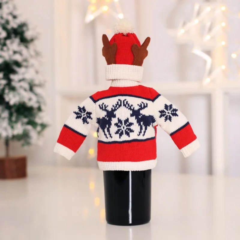 Christmas Red Wine Bottle Covers Knitted Set Party Decoration Bottle Covers Clothes With Hats For Christmas Dinner Table