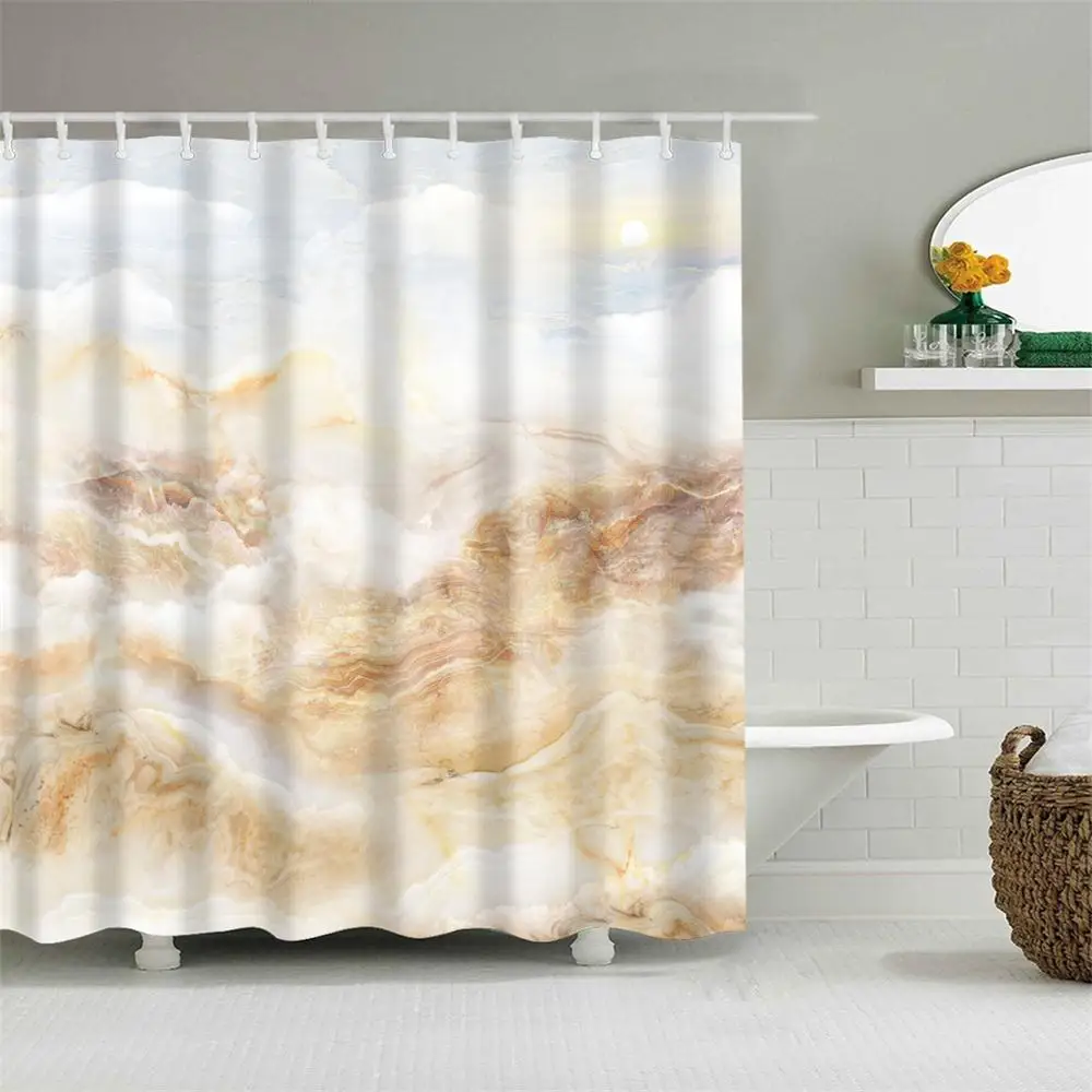 

Dafield Marble Bathroom White Yellow Black Fabric Polyester Shower Curtain Bathtub Geometric Marble Shower Curtain