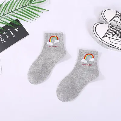 Новые модные женские туфли в Корейском стиле стильные гольфы meia весело sun moon/ветряная мельница с изображением радуги, коттоновые носки с персонажами из мультфильмов носки "Погода" - Цвет: 1