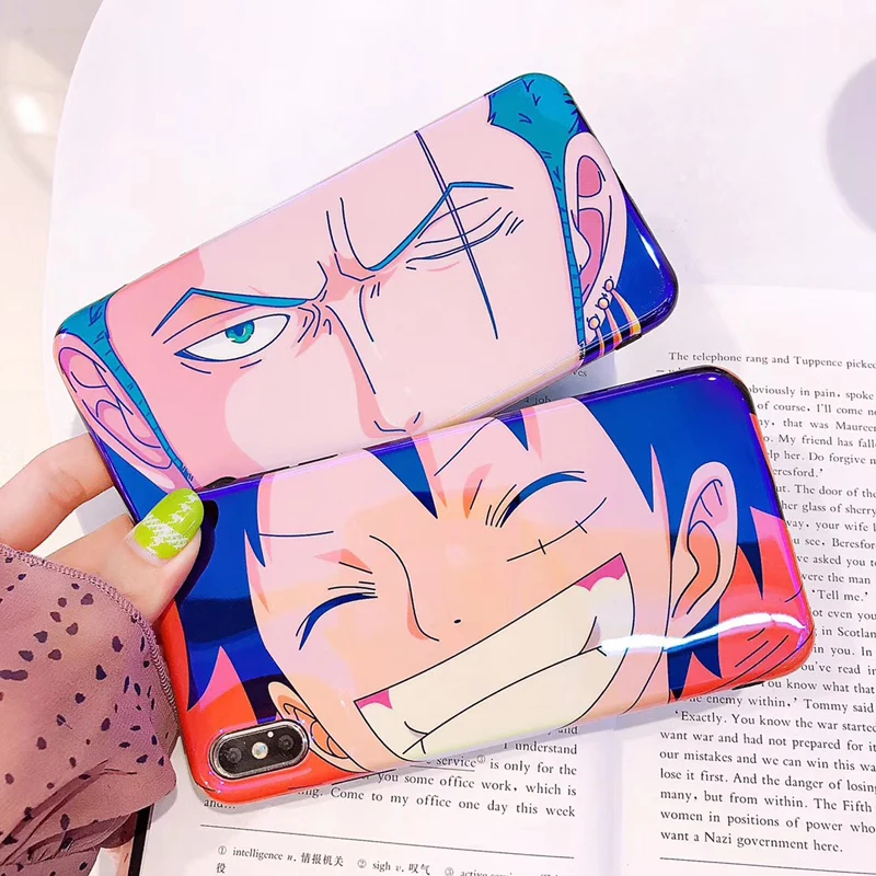 

Japan Anime One Piece Soft Phone Case for iPhone 8 7 6 6S Plus X XS MAX XR Luffy Zoro Blue Ray TPU silicone Phone Cover