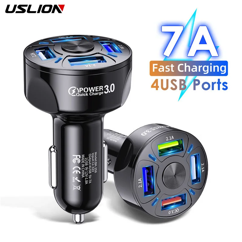 USLION 4USB Quick Car Charger For Mobile Phone Universal Dual Usb  Adapter For iPhone 11 Pro Max Mini Adapter For Xiaomi Samsung|Car Chargers|   - AliExpress