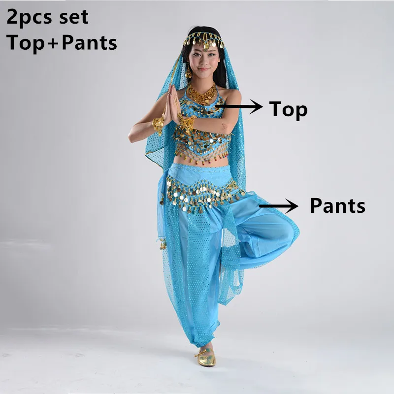 Turquoise 2pcs set Костюмы для танца живота для продажи, штаны для женщин, Болливуд, индийский Египетский танец живота, платье для танцев размера плюс, для взрослых женщин, индийская одежда - Цвет: Turquoise 2pcs set