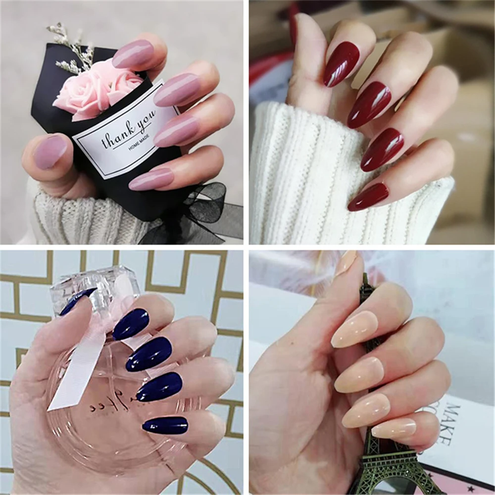 

24 pcs Medium and Long Style Pointed Fake Nails Detachable Artificial Solid Color Nails Hot Sale Finished Strip Shape Nail FA098
