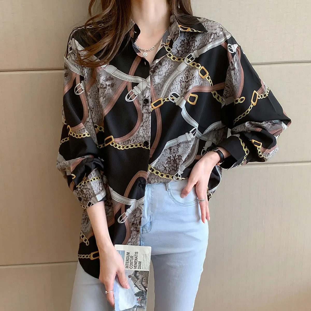 Women's Long Sleeve Chiffon Shirt, Versatile Check Top, Korean Fashion, New Blouses, B022, 2023