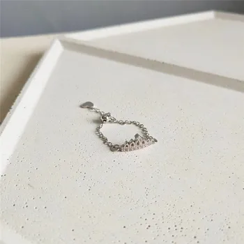 

TF-176 French Retro Metal Chain Ring Zircon Crystal Pearl Wild Ring Elegant Simple Adjustable Ring Open Rings for Women