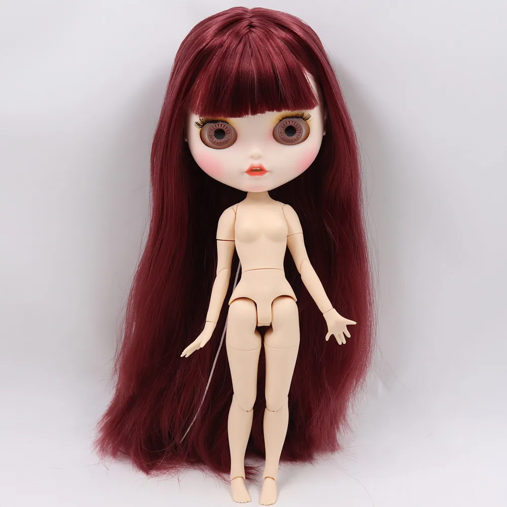 Ледяной обнаженный Blyth кукла No. BL12532 бордовые красные волосы резные губы пупырчатая рот матовые индивидуальные лица соединение тела 1/6 bjd