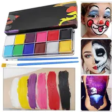 Профессиональная краска для лица и тела масло 12 цветов краска ing Хэллоуин искусство вечерние Необычные макияж набор с 2 шт кисти краска для тела