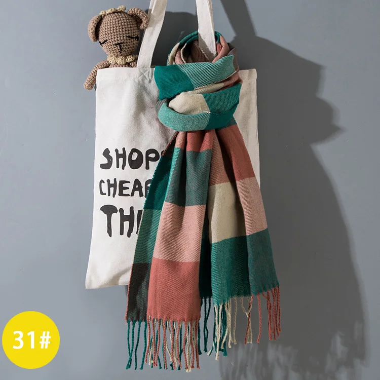 Осенне-зимний детский шарф в полоску, клетчатый теплый мягкий шарф из искусственного кашемира, модный шарф для мальчиков и девочек - Цвет: 7178-31