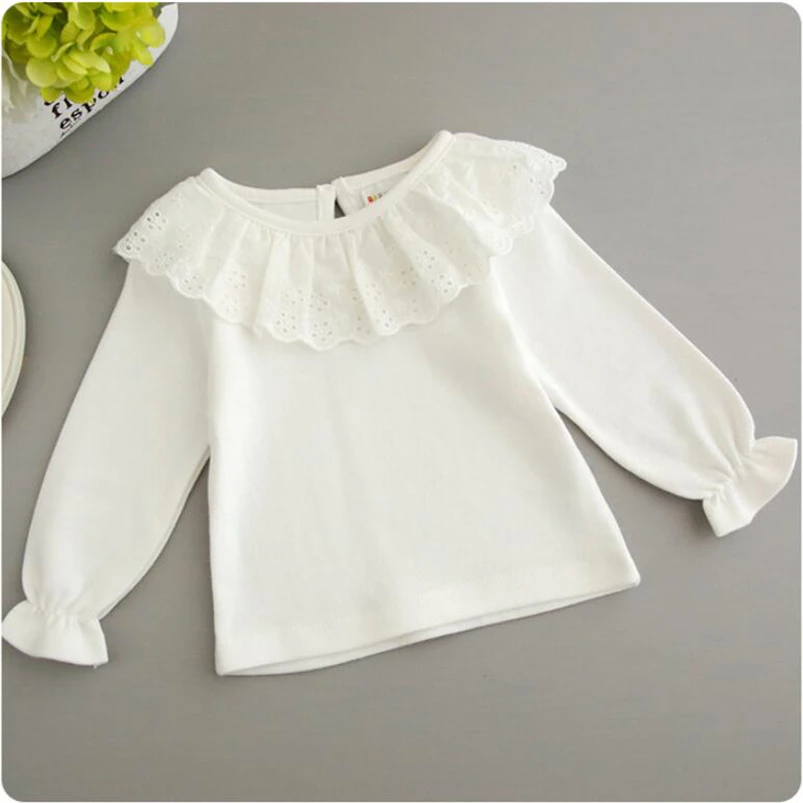 Blusa blanca de algodón con manga larga para niñas, camisa bonita con cuello  de encaje, para primavera y otoño, 3, 6, 9, 12, 18 y 24 meses|Blusas| -  AliExpress
