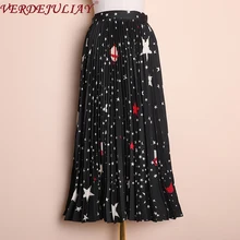 VERDEJULIAY, весна, новинка, подиумная, со звездами, с принтом, плиссированные юбки, для женщин, высокого класса, драпированные, для офиса, для девушек, ампир, до середины икры, юбка
