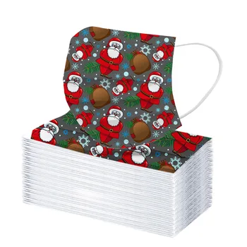 

50/100pcs Adults Disposable Face Mask Christmas Cartoon Print Mask 3 Layer Non-woven Anti-pollution Elastic Mascarillas Masque