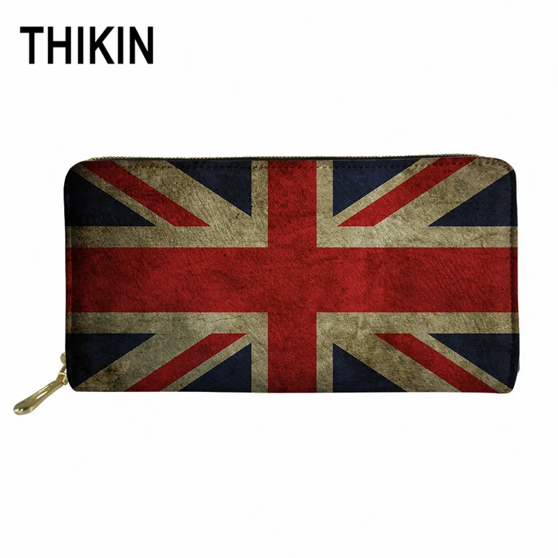 

THIKIN Union Jack Pattern Ladies Clutch Holder Cash Purse The Stars and The Stripes Female PU Leather Coin Bag Custom Mobile Bag