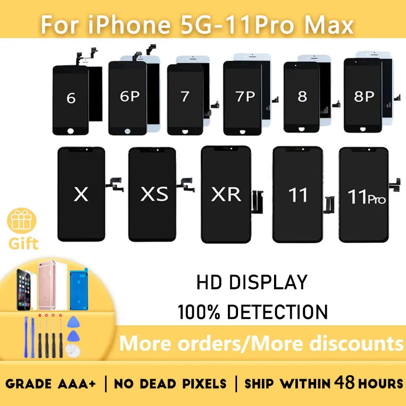 ЖК-дисплей AAA + для iPhone 5 SE 6 6S 7 8 X XR 11 Pro Plus Max сменный цифровой сенсорный экран в