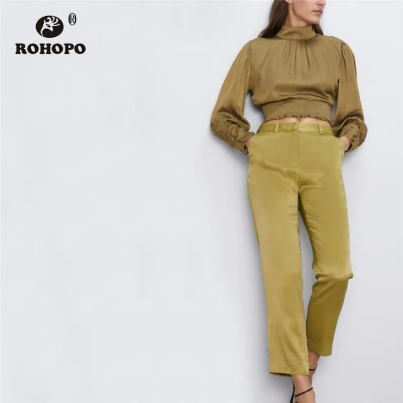 ROHOPO/блузка с длинными рукавами пышными и высоким воротником сзади блузка вырезом