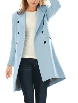 

ZOGAA Women's Clothing 2019 Coat Female New Fashion Spring Coats Turn-down Collar Solid Double Breasted Pocket Slim Woolen coats