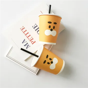 

100pcs Cartoon Disposable Thickened Paper Cup Party Cup Coffee Milk Tea Package Takeaway Cup 250ML Baby Shower Drinking Cup