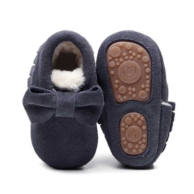 Зимняя новая стильная обувь на меху; обувь из натуральной кожи для маленьких девочек; обувь ручной работы для малышей; обувь для первых шагов с твердой подошвой; детская замшевая обувь - Цвет: navy