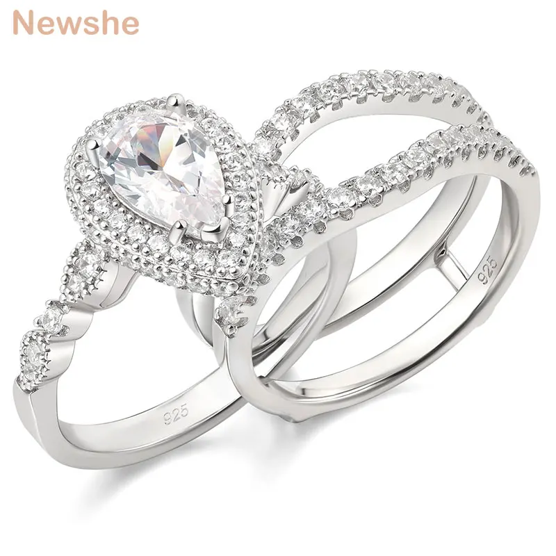 Newshe Wedding Engagement Ring Set For Women 1.4ct Round Cz Sterling Silver 5-12 