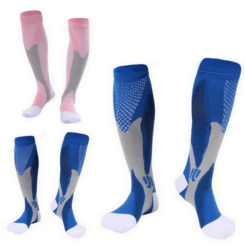 Компрессионные гольфы для бега Chaussette, футбольные, баскетбольные, велосипедные, Homme носки, уличные спортивные носки для мужчин и женщин - Цвет: pink and blue