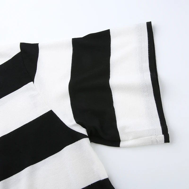 Waatfaak черная белая полосатая негабаритная Летняя женская футболка Harajuku футболка с изображением букв короткий рукав хлопок укороченная Футболка Топ