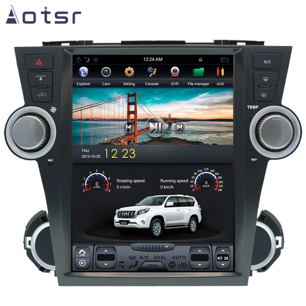 AOTSR 12,1 дюймов Android 8,1 стиль Tesla HD экран Автомобильный gps навигатор для Toyota Highlander 2007-2013 мультимедийный плеер wifi
