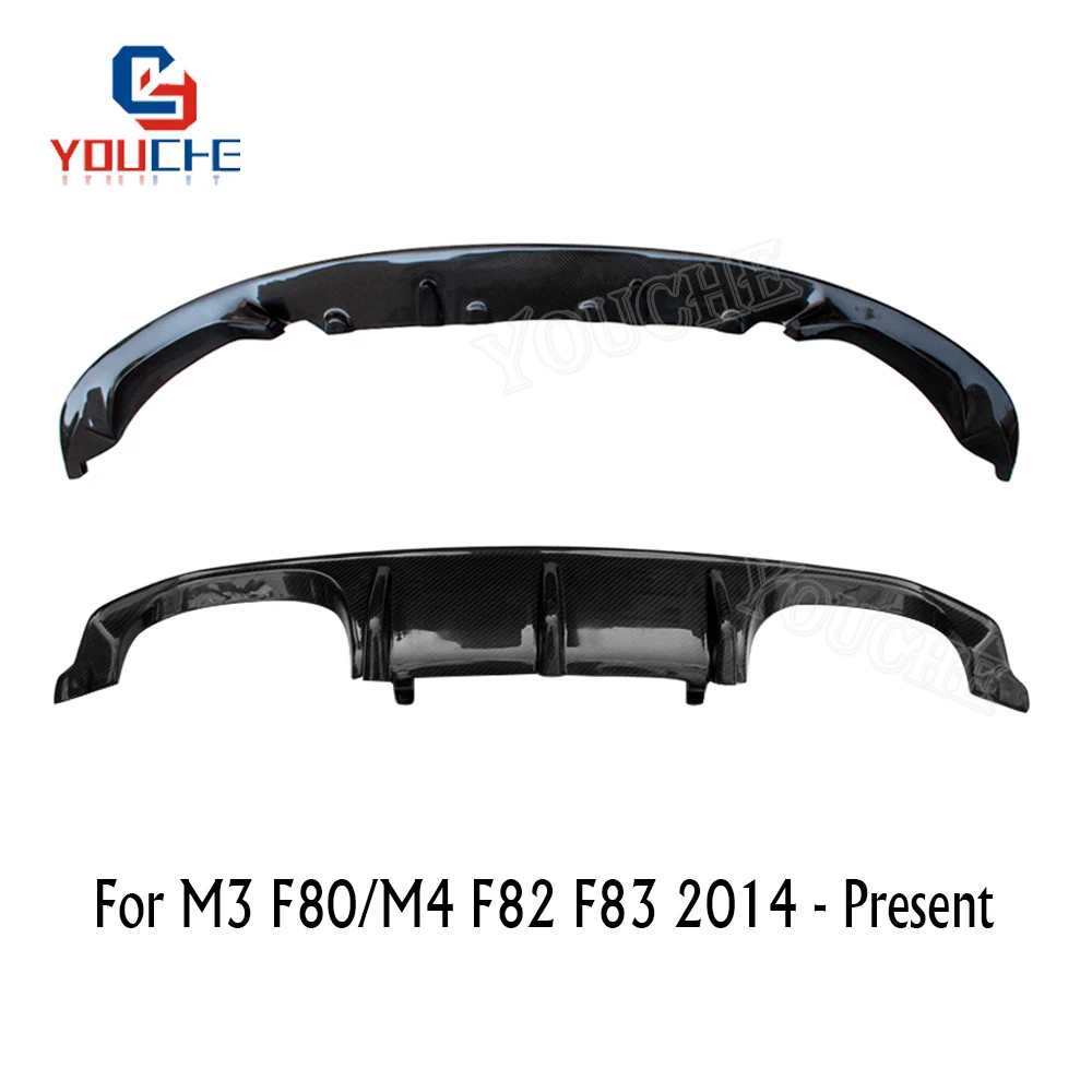 

F82 Carbon Fiber 3D Front Bumper Lip & MP Rear Diffuser for BMW M3 F80 M4 F82 F83 2014 - present Sedan Coupe Cabriolet Sport Edition Front Lip Rear Bumper Spoiler Diffuser