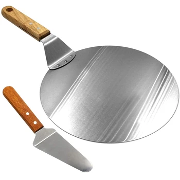 

10inch Pizza Lifter,Stainless Pizza Peel Cake Pie Lifter with Wooden Handle,for Baking Homemade Pizza,Serrated Pie Cake