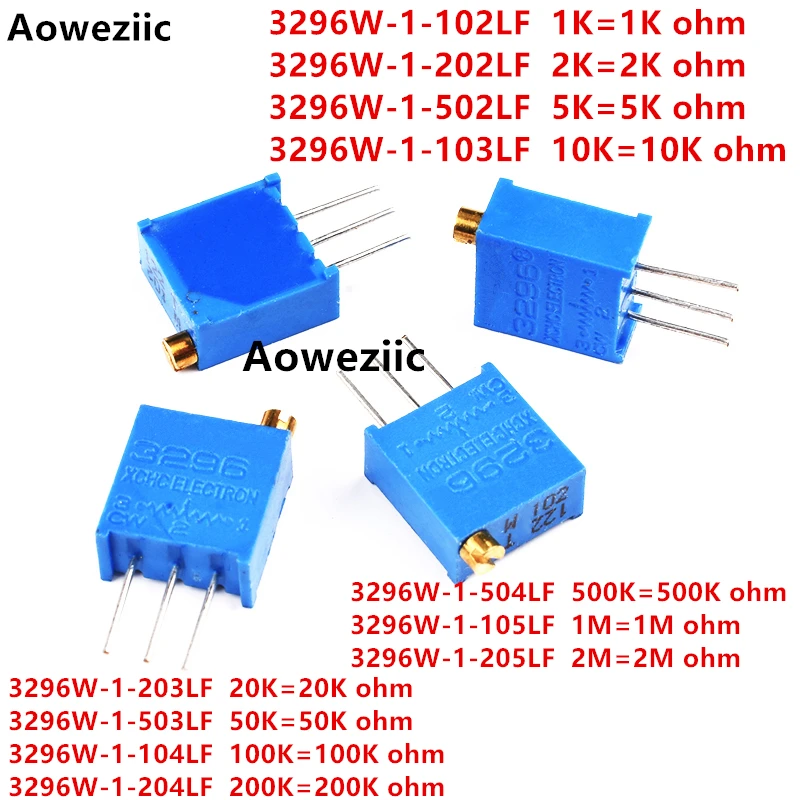 Aoweziic 10 шт. 3296W-1-105LF 1M 205 2M 102 1K 202 2K 502 5K 103 10K 203 20K 503 50K 104 100K 204 200K 504 500K Ом Потенциометр |