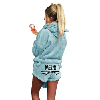 

Fanco Spring Women's Cat Embroidered Pajamas Casual Suits Plus Size Europe and America Hooded Two Piece Set 5XL