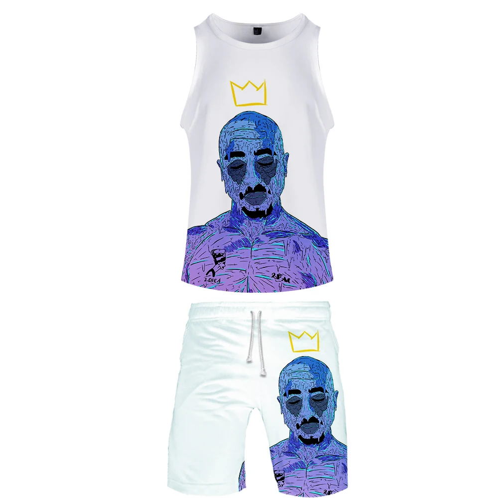2PAC комплект из двух предметов майка и 2PAC шорты Harajuku мужская майка 2PAC баскетбольная майка Харадзюку без рукавов размера плюс уличная одежда