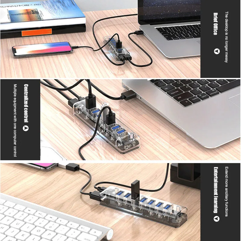 7-портовый прозрачный Рабочий стол Hub USB3.0 жесткий диск для ноутбука преобразователя One Drag Four расширитель JFlyer