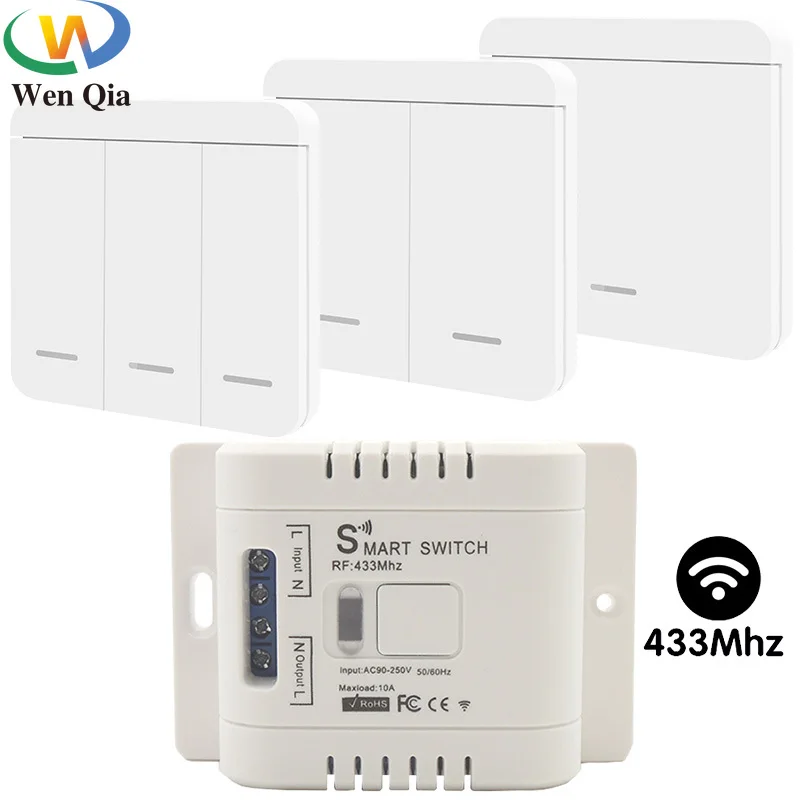 

WenQia Wireless Smart Light Switch RF433Mhz Remote Control Wall Switch 110V220V 10A Receiver For Ceiling Lamp/LED/Corridor Room