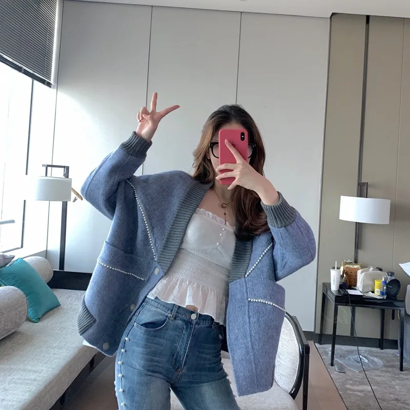 Blue Sweater Knitted Cardigan Women Loose Autumn Winter 2020 New Sweaters Women Blue Sweater Knitted Cardigan Women Loose Autumn Winter 2020 New Sweaters Women