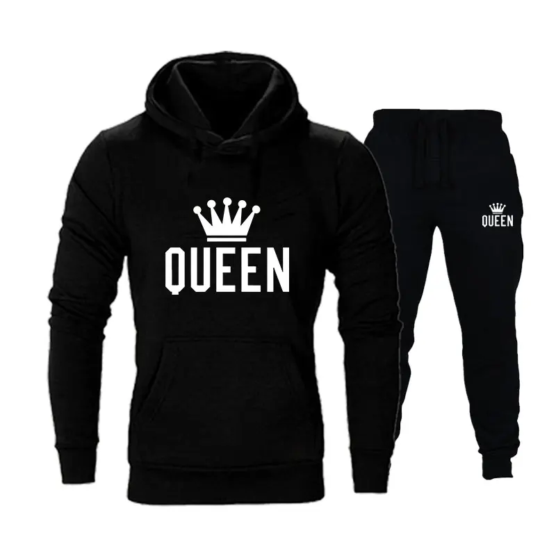 Новинка; обувь для костюмированных вечеринок в стиле King queen Leeter» с принтом, для детей комплект для пары Для мужчин и Для женщин Толстовка костюм осенне-зимний пуловер+ брюки 2 шт./компл - Цвет: style 2 - black
