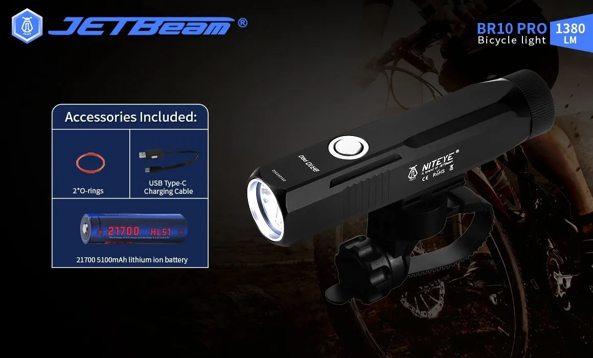 Lâmpada de Emergência Jetbeam Lanterna 6 Modos Usb Recarregável Bicicleta Luz Mini Portátil Bolso Tocha Br10gt 1380lm Led 15 bolso para bicicleta com lâmpada de emergência