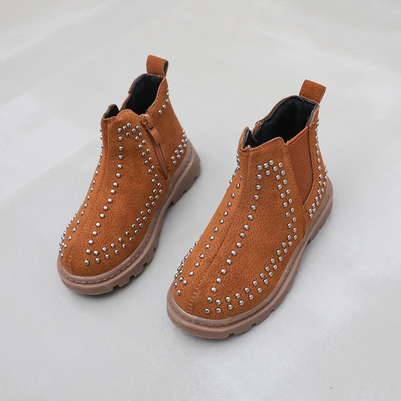

New Trend Children Ankle Boots For Unisex Fashion Boys Girls Zipper Boots Brown Designer Kids Studded Boot Outdoor Warm Kid Shoe