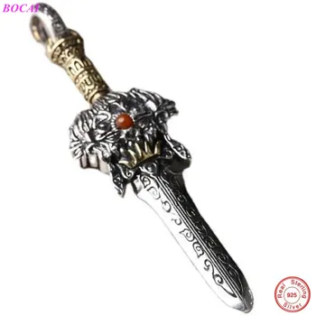 

BOCAI s925 sterling Silver pendant popular Puba Vajra sword dispel evil spirits natural ore Turquoise ruby 925 silver pendant